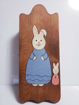 Hand Crafted Wood Hanging Box Wall Shelf Bunny Rabbits Hinged Door 17&quot; H x 7&quot; W - £19.80 GBP