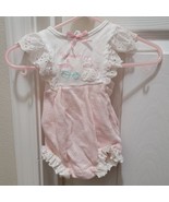 Vintage 80s Carter&#39;s Pink White Bunny Cookies &amp; Milk Baby Girls Romper S... - $20.25