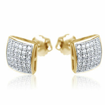 Mens Ladies 14K Yellow Gold Over Square Cluster Micro Pave Diamond Stud Earrings - £77.65 GBP
