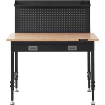 Workbench Adjustable Height 28-39.5&quot; Work Bench For Garage Oak Plank &amp; Carbon St - $326.45