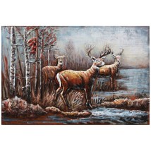 Deer Mixed Media Iron Hand Painted Dimensional Wall Art - £267.20 GBP