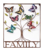 Butterfly Family Tree Wall Plaque 29" High Metal Multicolor Nature 3D Effect