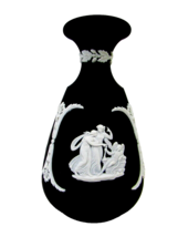 Wedgwood Jasperware Basalt Black Bud Vase Greek Cameo - $44.55