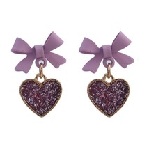 Cute Korean Earrings Heart Bling Zircon Stone Purple Bow Stud Earrings for Women - £10.53 GBP