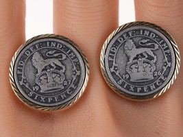 1926 1927 Silver sixpence cufflinks with gilt sterling mounts - £93.92 GBP