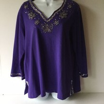 Quaker Factory Womens  Shirt Large Purple Butterfly Sequin  - £19.88 GBP