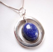 Lapis Lazuli Oval in Hoop 925 Sterling Silver Necklace - £17.25 GBP