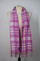 Bronte British Isles Pink Plaid Merino Wool Scarf Fringe 9.5x57 - $22.80