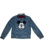 Levi&#39;s Sherpa Lined Mickey Mouse Head Thumbs Up Distressed Denim Jacket ... - $144.99