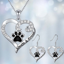 Chic Black Paw Heart Pendant Necklace  Earring Set - $25.15