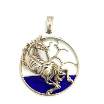 Vintage Sterling Signed Uno A Erre Italy Enamel Carved Horse Open Works Pendant - £138.08 GBP