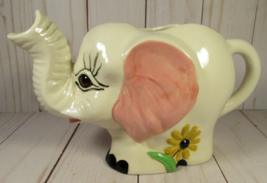 Vase Pitcher Whimsy Elephant Hand Painted Ceramic Signed for Floral Greenery. - £3.90 GBP