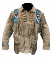 Men&#39;s American Beige Buckskin Jacket Handmade Plains Indian Beaded Bucks... - £71.13 GBP+