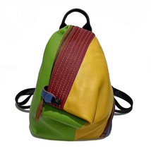 Women&#39;s Genuine Leather Backpack Colorful Cowhide Patchwork Women&#39;s Bag ... - £73.92 GBP