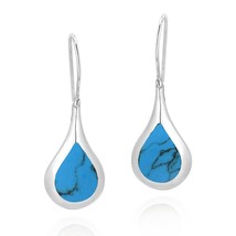 Chic Teardrop w/ Blue Turquoise Inlay Sterling Silver Dangle Earrings - £15.81 GBP