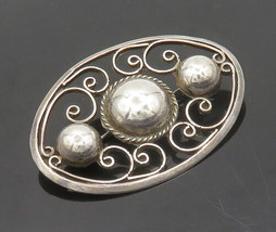 MEXICO 925 Silver - Vintage Antique Shiny Swirl Twist Dome Brooch Pin - BP7637 - £44.91 GBP