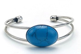 Turquoise Dyed Howlite Cabochon Silver Tone Cuff Bracelet - £14.21 GBP