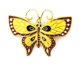 Vintage Mid Century Cloisonné Butterfly Pendant Brooch Pin - $17.82