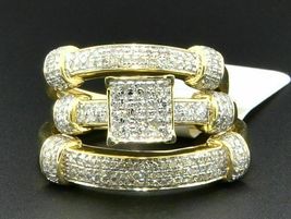 1.90Ct Round Cut Diamond 14K Yellow Gold Finish His-Her Trio Wedding Ring Set - £108.81 GBP
