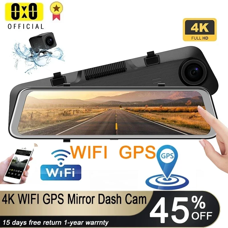 4K Dash Cam Mirror CAR DVR  RearView Mirror Dash Cam Dual Rear View Mirror Black - £143.00 GBP+