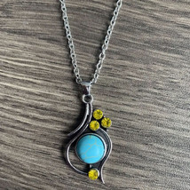 Abstract Design Turquoise and Crystal Pendant Necklace Silver - £8.28 GBP