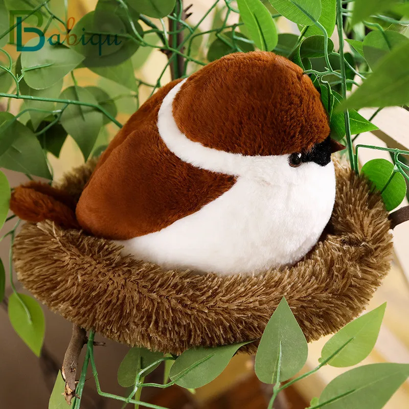 Sparrows Family Flying Brown Bird Lifelike Tree Animals with Nest Comforting - $12.94