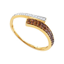 10k Yellow Gold Womens Round Brown Color Enhanced Diamond Bypass Band 1/4 - £156.74 GBP