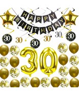 Black and Gold 30th Birthday Decorations Banner Balloon, 30th Birthday Ha - £16.11 GBP