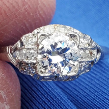 Earth mined Diamond Deco Engagement Ring 0.79 carat Antique Platinum Solitaire - $6,626.25