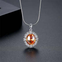 Orange Crystal &amp; Cubic Zirconia Heart Oval Pendant Necklace - £11.25 GBP