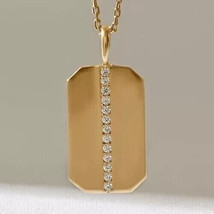 1Ct Round Simulated Diamond 14K Yellow Gold Plated Silver Dog Tag Shape Pendant - £157.77 GBP