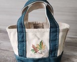 LL Bean Mini Boat Tote Bag Canvas Green Purse Embroidered Autumn  Leaf C... - $24.74