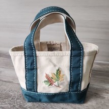 LL Bean Mini Boat Tote Bag Canvas Green Purse Embroidered Autumn  Leaf C... - $24.74