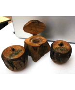 Vintage Live Edge Wood Acorn Salt and Pepper Shakers w/ Wood Toothpick H... - $20.17 CAD