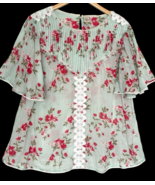 Anthropologie Seen Worn Kept Top Womens Size XL Green Floral Crochet She... - $498.74 MXN
