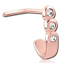 3-Stone Lab-Created Moissanita L-BEND Nariz Aro Pin 14K Chapado en Oro Rosa 20G - £48.40 GBP