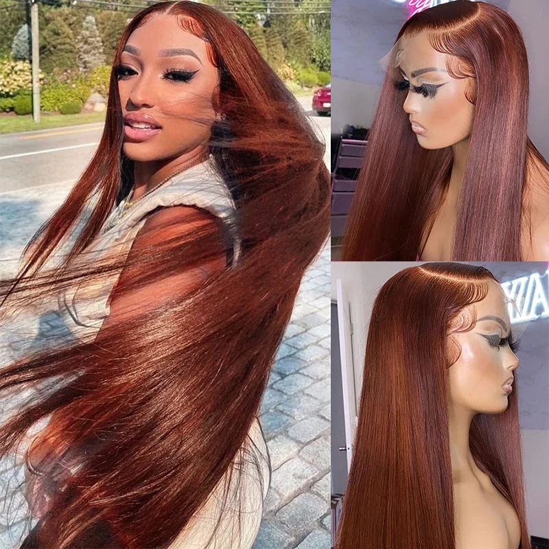 Reddish Brown Lace Front Wig 13x4 HD Lace Body Wave 4x4 Lace Pre Pluck - £62.35 GBP+