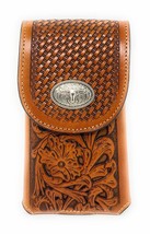 Texas West Western Cowboy Tooled Floral Leather Longhorn Concho Belt Loop Cell P - £17.29 GBP