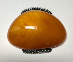 Vintage Large Polished Butterscotch Amber &amp; Silver Nugget Brooch Pin 85G - $890.99
