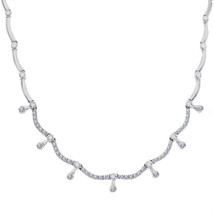 1.50 Carat Round Cut Diamond Dangle Curved Link Necklace 14K White Gold - £2,362.21 GBP