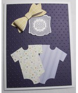 Stampin up! Handmade card Cutest Baby Ever Purple Yellow Bodysuit 3D Bow - $7.78