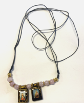 Scapular Cord Necklace with Sacred Heart &amp; Mount Carmel, New - £3.95 GBP
