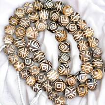 Asian Burmese Old Pumtek petrified Wood Stone beads Long necklace rare pattern - £139.56 GBP