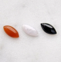 set of 3  marquise shape 10 x 5 mm. jedeite jade , black onyx , orange m... - $48.51