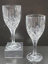 2 Gorham Lady Anne Signature Crystal Wine Glasses Set 7.5&quot; Clear Cross Cut Etch - £55.16 GBP