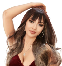 Brown Mixed Blonde Highlights Wigs with Bangs 12 Inch Wig Fanshion Daily Women - £15.20 GBP