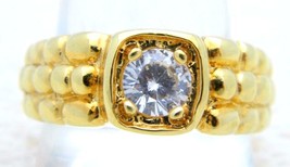 VTG Gold Tone LIND 14k HGE Clear Rhinestone Solitare Mens Ring Size 11.5 - £30.22 GBP