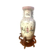 Antique Chinese Tall Porcelain White vase 3 Geichas Floral on a stand - £159.66 GBP