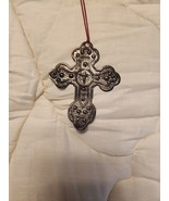 Vtg  Metal Silver Tone Bronzing Cross Bookmarker With Maroon Tassel And ... - $12.59