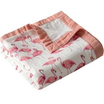 Muslin Swaddling Baby Blanket Toddler Quilt, Bamboo Cotton, Flamingo 47&quot;x47&quot; - £17.40 GBP